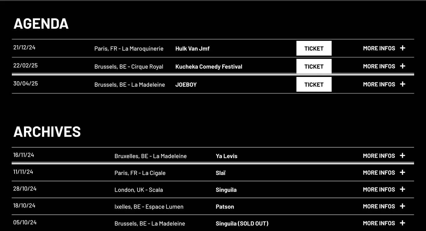 agenda and archives website for maison kimia