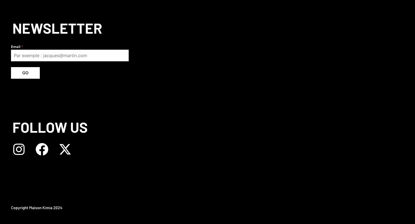 newsletter and social medias website for maison kimia